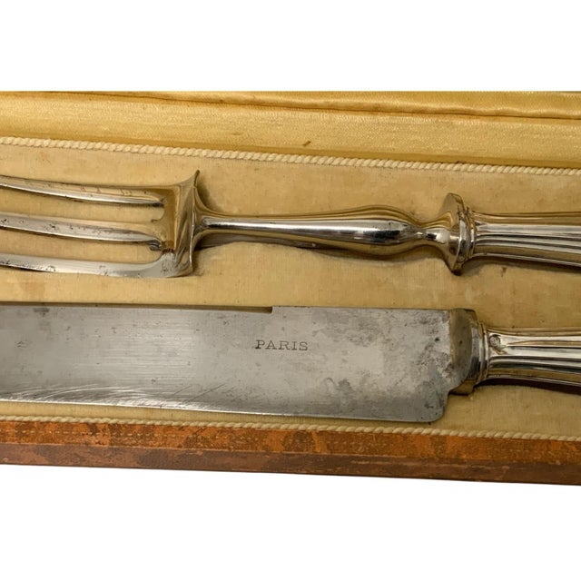 French Antique French Bazin & Cie Paris .950 Silver Carving Knife & Fork Set - 3 pcs For Sale - Image 3 of 6
