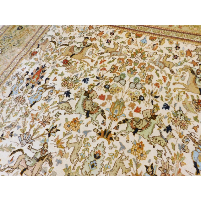 Beige 1970s Vintage Hand Made Persian Hunting Scene Rug For Sale - Image 8 of 13