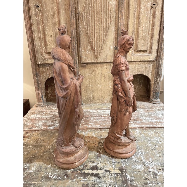 Ceramic Pair of French Neoclassical Terracotta Statues For Sale - Image 7 of 9