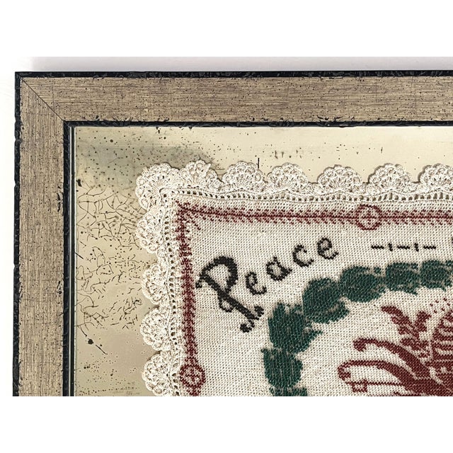 Antique Beaded Holiday Peace on Earth Framed Crochet Linen For Sale In Houston - Image 6 of 11