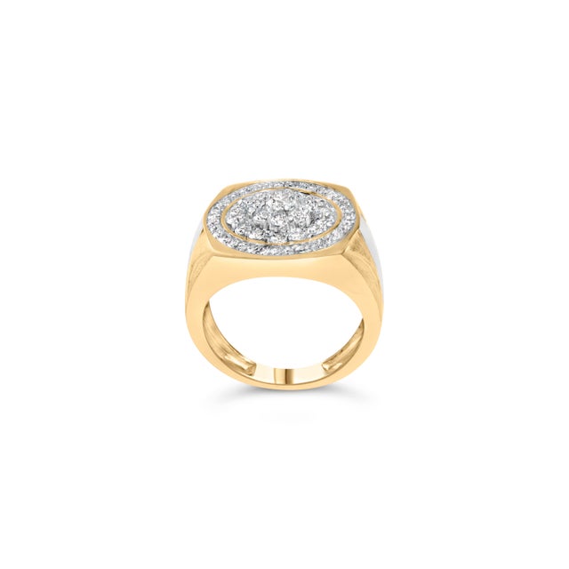 10K Yellow Gold 1 1/2 Cttw Diamond Cluster and Halo Signet Mens Ring (K-L Color, I1-I2 Clarity) - Size 10 For Sale - Image 4 of 6