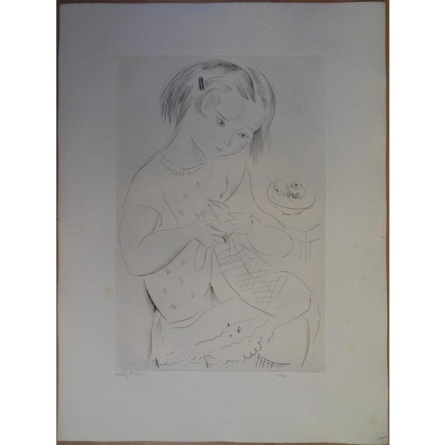 Emilia "Mily" Possoz (1888-1967) The Young Girl Sewing Original etching Signed in pencil Limited edition of 50 copies (the...