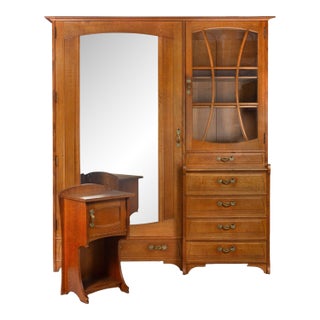 Art Nouveau Oak Armoire Wardrobe and Nightstand by Gustave Serrurier-Bovy For Sale