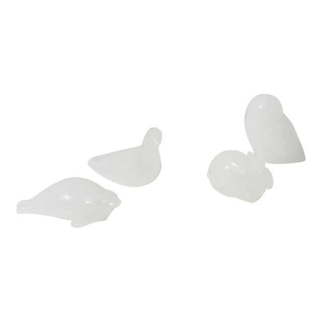 Set of Four Hadeland Opaline Glass Norwegian Figurines: Seal, Rabbit, Dove and Owl For Sale