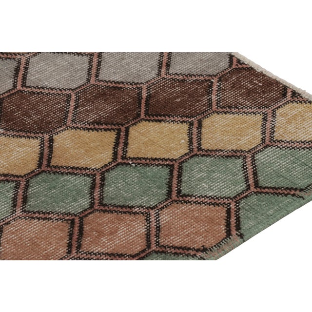 Traditional Vintage Distressed Runner Rug, Colorful Diagonal Geometric Design - Rug & Kilim For Sale - Image 3 of 8
