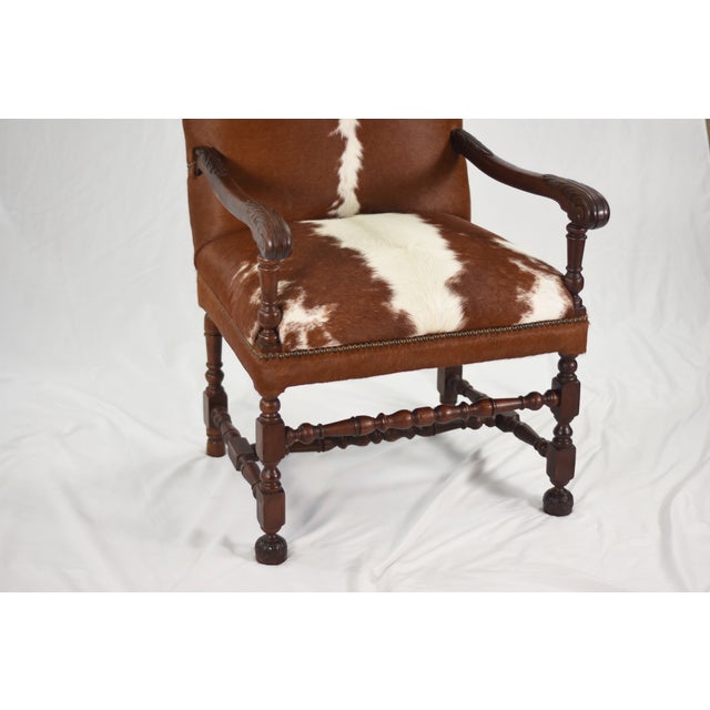 American 1920s Statement Pair of Grand Antique Armchairs | New Cowhide Upholstery For Sale - Image 3 of 16