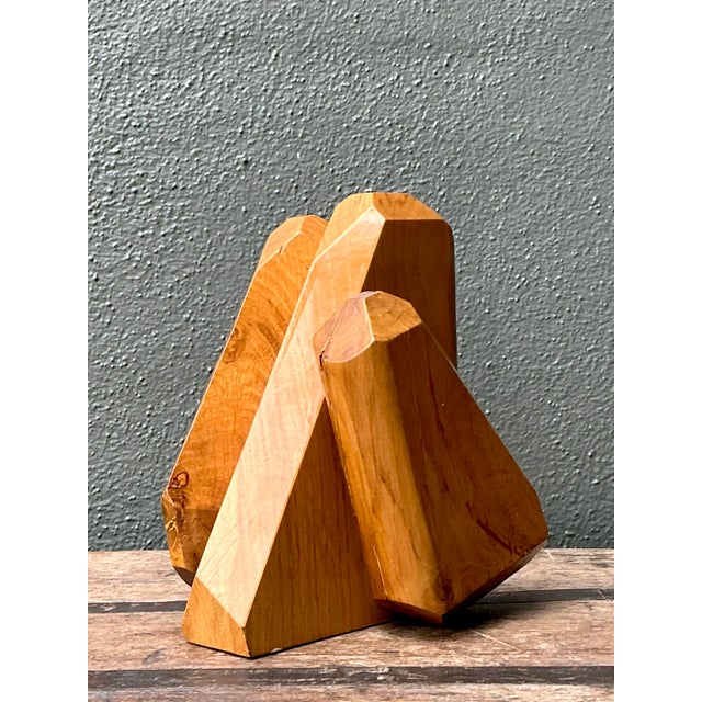 Vintage MCM Faceted Wood Sculpture For Sale - Image 11 of 12