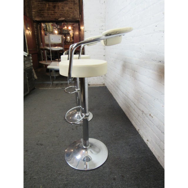Pair of Adjustable White and Chrome Stool For Sale - Image 4 of 7