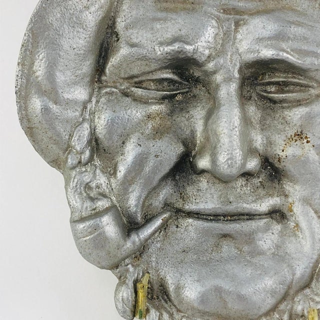 Mid Century Cast Aluminum Fisherman With Pipe Wall Plaque For Sale - Image 4 of 8