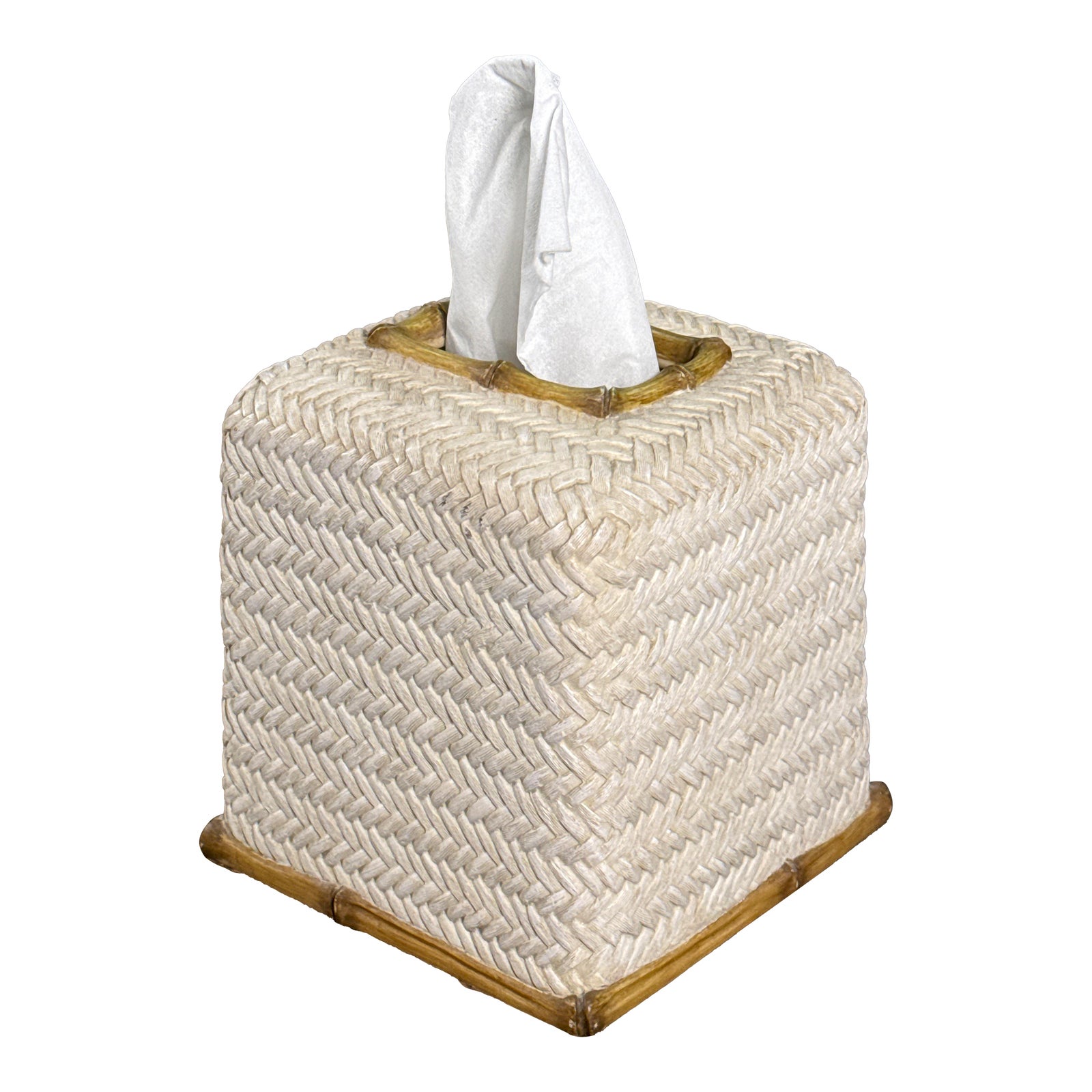 Nicole Miller Faux Woven Bamboo & Rattan Tissue Box Cover / Holder