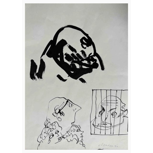 The Prisoner is a China ink Drawing and watercolor realized by Mino Maccari (1924-1989) in the 1960s. Hand-signed on the...