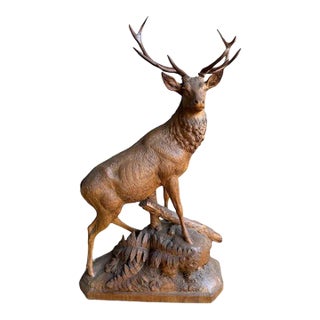 19th Century Swiss Black Forest Carved Stag, Brienz For Sale