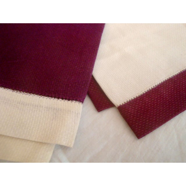 1940s Linen Hand Towels Maroon & Ivory Set of 3 For Sale - Image 4 of 11