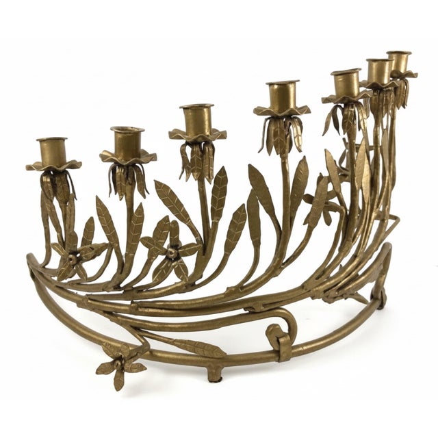 19th-Century Style Gilt Wrought Iron Floral Candelabra Candle Holders – Pair For Sale In Greensboro - Image 6 of 9