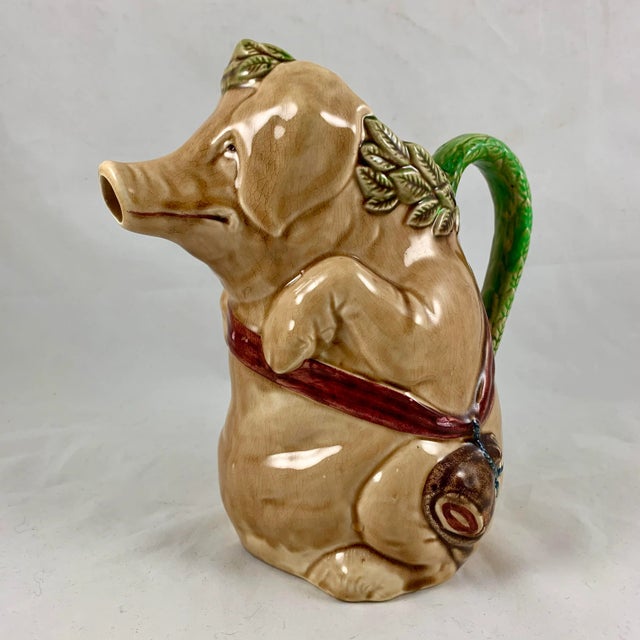 Frie Onnaing Barbotine Majolica Cochon Au Jambon Pig & Ham Pitcher For Sale - Image 12 of 12