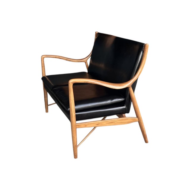 Scandinavian Modern Walnut & Black Leather Loveseat – Sculptural Frame For Sale - Image 10 of 11