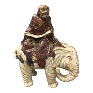Early 1900s Antique Shiwan Lohan on an Elephant