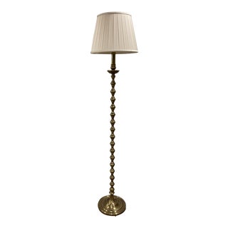 Decorative Crafts Antiqued Brass Floor Lamp with White Pleated Lamp Shade For Sale