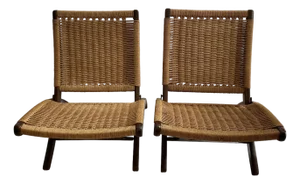 Pair of Hans Wegner Style Mid Century Folding Lounge Chairs, Teak Accent Chairs