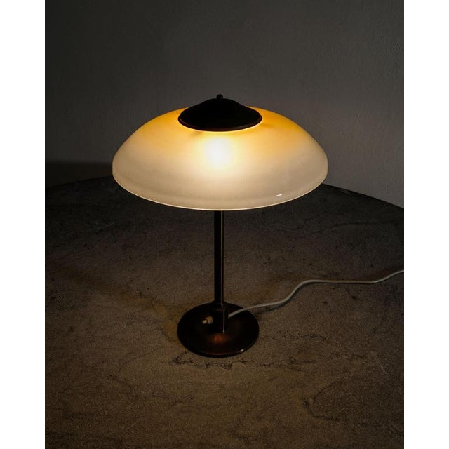 1950s Danish Mid-Century Brass & Opaline Glass Table Desk Lamp by Fog & Mørup Denmark, 1950s For Sale - Image 5 of 7