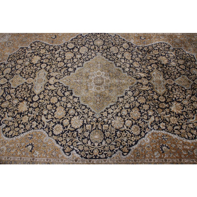 Textile Hand-Knotted Vintage Persian Qum Rug in Beige-Brown Floral Medallion Pattern For Sale - Image 7 of 8