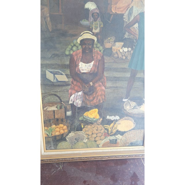 1967 Original Oilpainting African Women Selling in market.by Marion Campbell,Nesheim, Framed For Sale - Image 12 of 12