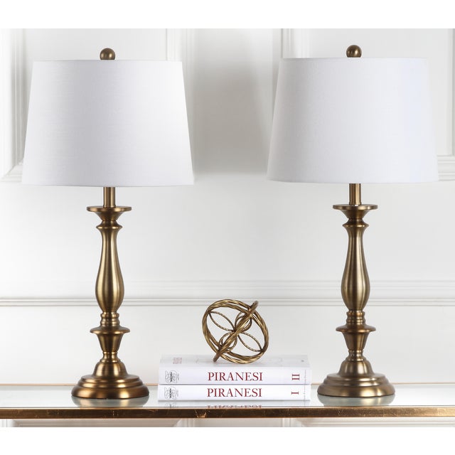 Metal 29 Inch H Candlestick Table Lamp in Gold - a Pair For Sale - Image 7 of 9