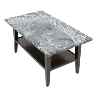 Vintage Ebonized Wood Coffee Table with Green Alps Marble Top, 1940s For Sale