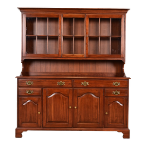 Henkel Harris American Colonial Solid Cherry Wood Breakfront or Sideboard Buffet With Hutch Top, 1977