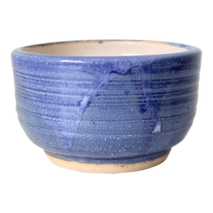 Signed Wabi Sabi Studio Pottery Bowl in Deep Periwinkle Blue Glaze & Wheel-Thrown Texture