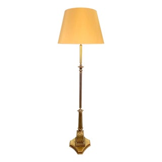Vintage Neoclassical Empire Column Floor Lamp in Brass and Gilt Bronze, France, 1970 For Sale