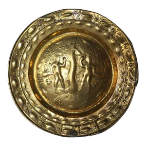 Large Northern European Baroque Adam and Eve Brass Repousse Alms Plate