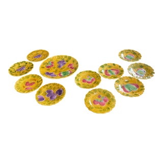 French Sarreguemines Faience Majolica Dessert Plates & Platter - 11 Pieces For Sale