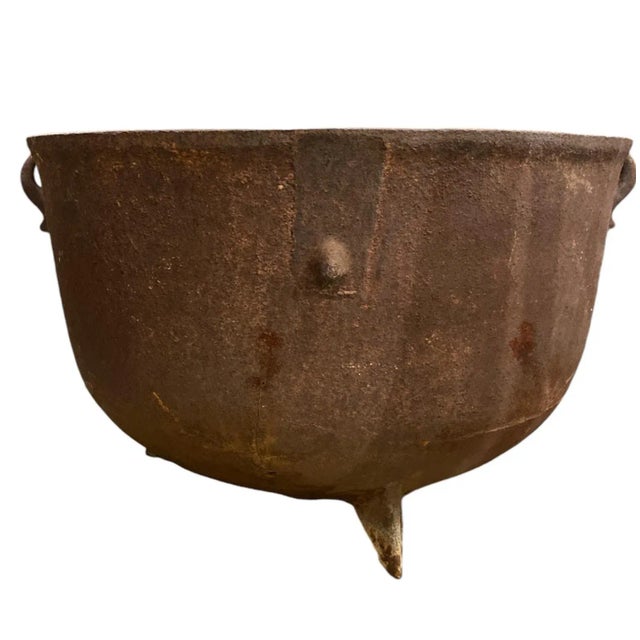 American Antique X-Large Round American Cast Iron Kettle Cauldron Pot Fire Pit For Sale - Image 3 of 6