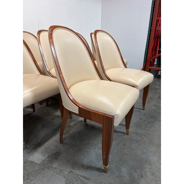Set of x12 beautiful attributed to Cygal Art Deco Chairs Ivory Leather Must be bought as a set
