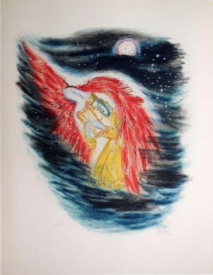 Reuven Rubin, Large Israeli Bible Lithograph, King David by Reuven Rubin Hand Signed, 1972