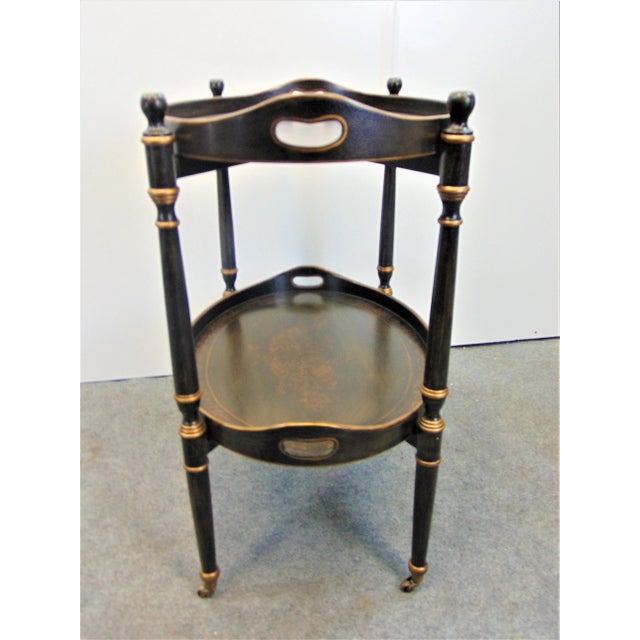 Regency Style serving Cart, Black and golf finish with cornucopias, and other stencil decorated accents, both serving...