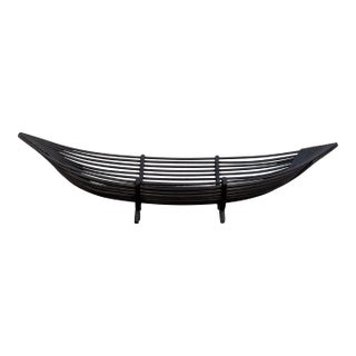 Mid 20th Century Modern Pencil Reed and Bamboo Boat Bowl Basket For Sale