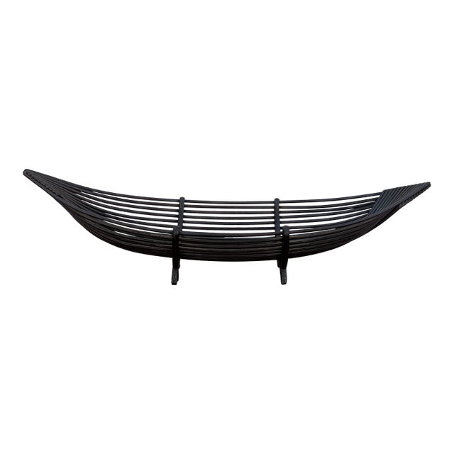 Mid 20th Century Modern Pencil Reed and Bamboo Boat Bowl Basket For Sale
