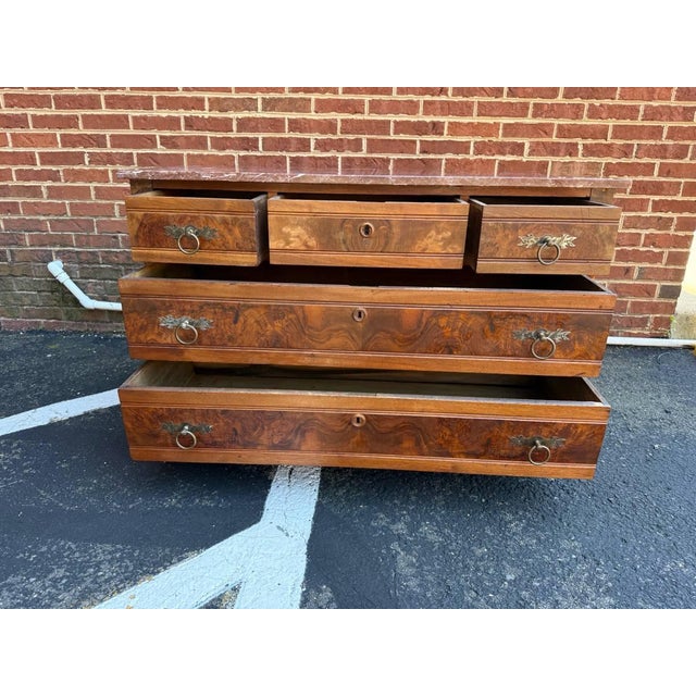 Antique Victorian Eastlake Solid Wood and Burledwood Marble Dresser With Knapp Joint For Sale - Image 13 of 17