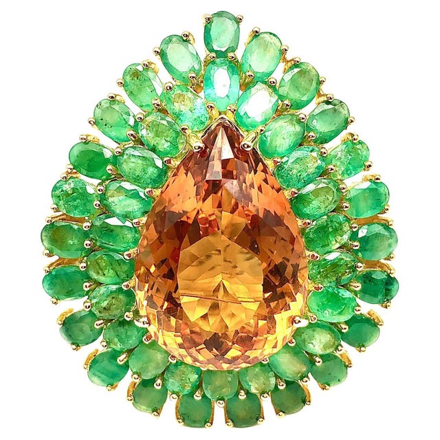 Bochic "Orient" Vintage Emerald & Honey Citrine Ring Set In 18K Gold & Silver For Sale - Image 10 of 18