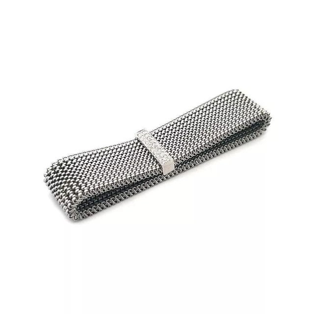 Metal Diamond 18k Gold Bracelet Bar Motif Wide Mesh Stretch Design For Sale - Image 7 of 8