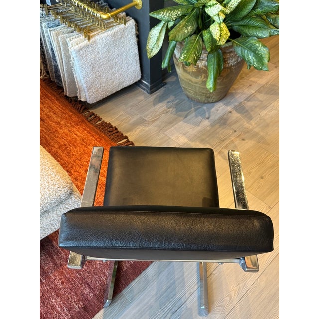 Vintage Italian Chrome and Black Leather Swivel Cantilever Chairs For Sale - Image 9 of 10