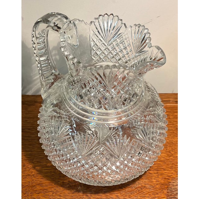 Transparent Antique Late 19th Century American Brilliant Glass Cut Crystal Water Pitcher for the Dining Table or Bar For Sale - Image 8 of 18