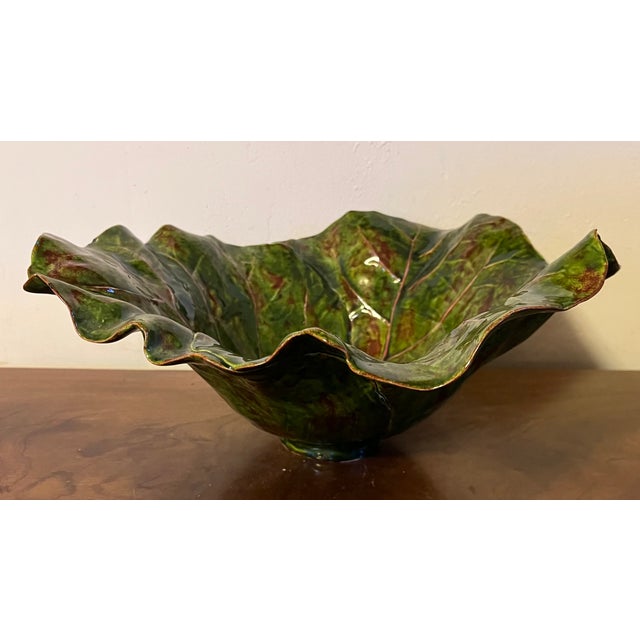 Ceramic Large Dodie Thayer Sea Grape Leaf Serving or Centerpiece Bowl For Sale - Image 7 of 17