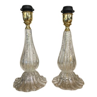 Transparent and Silver Murano Glass Table Lamps - a Pair For Sale