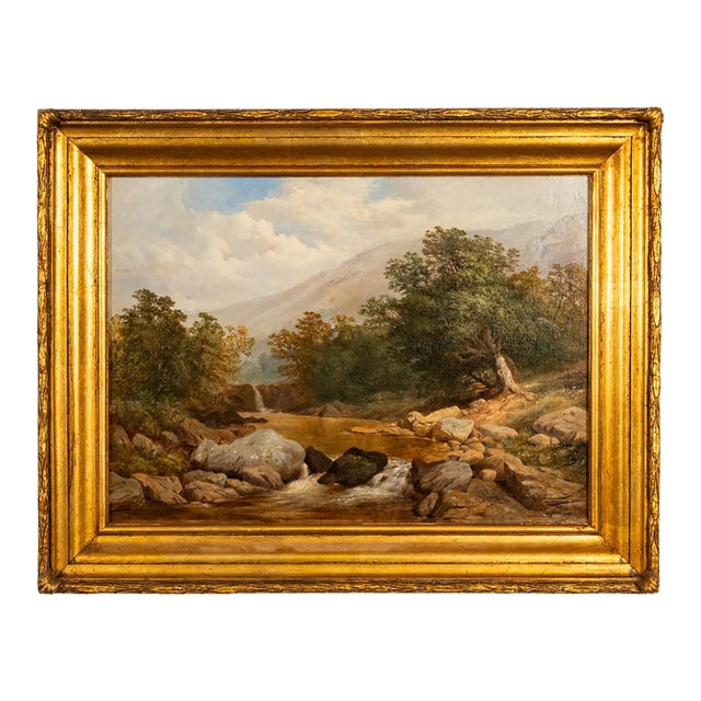 Antique English 19th Century Oil Painting River Lyn Landscape Barnstaple Devon by Albert Lane For Sale