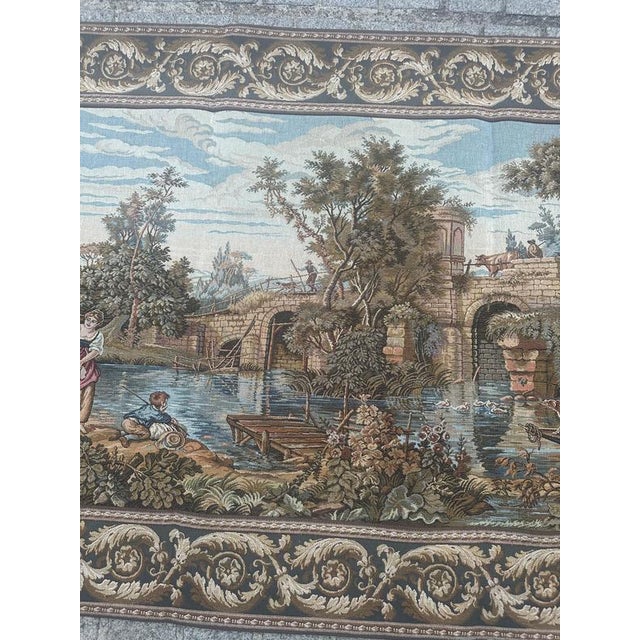 Mid-Century Jacquard Woven Tapestry – Charming Pastoral Landscape Beautiful mid-20th-century Jacquard-woven tapestry...