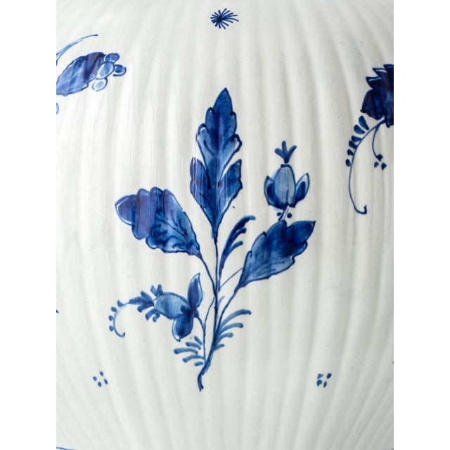 Large Blue and White Hand-Painted Table Lamp with New Terracotta Silk Lampshade from Royal Delft, 1948 For Sale - Image 11 of 16