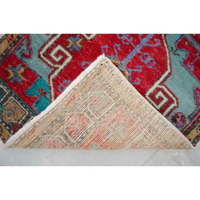 Turquoise Vintage Hand Knotted Small Rug DoorMat Entryway Kitchen Decor For Sale - Image 8 of 12